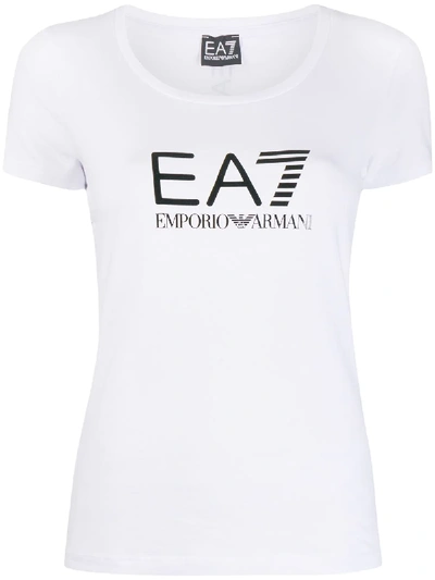 Shop Ea7 Logo-print Scoop Neck T-shirt In White