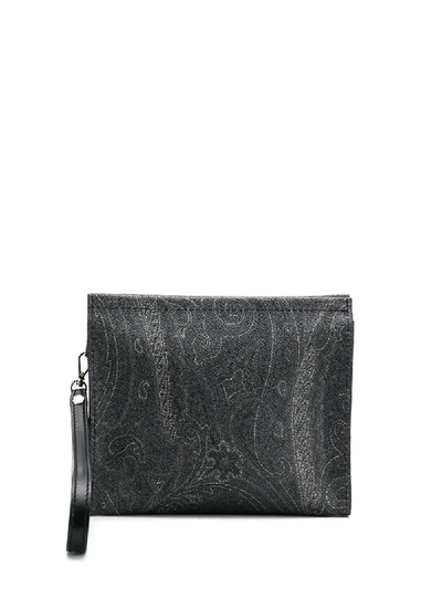 Shop Etro Paisley-print Zipped Clutch In Black