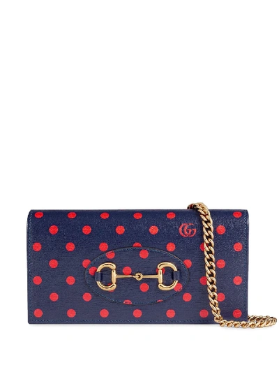 Shop Gucci 1955 Horsebit-detail Polka-dot Purse In Blue