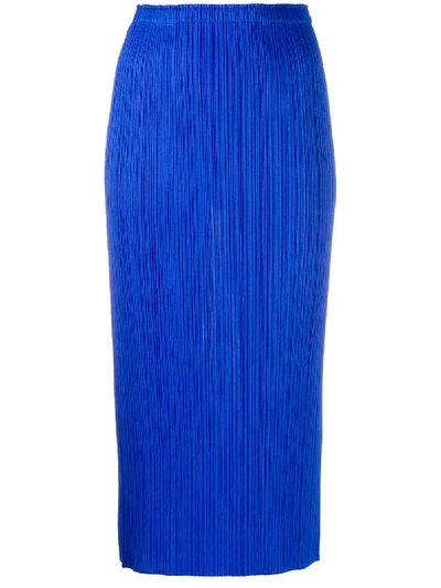 Shop Issey Miyake Pleated Midi Skirt In Blue
