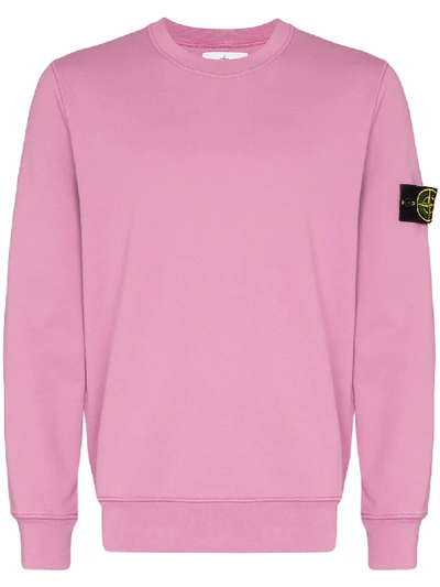Shop Stone Island Crew-neck Logo-patch Sweatshirt In Pink