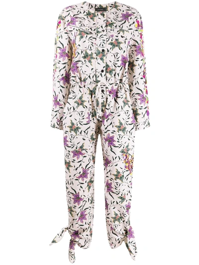 Shop Isabel Marant Floral Print Long-sleeve Jumpsuit In Neutrals