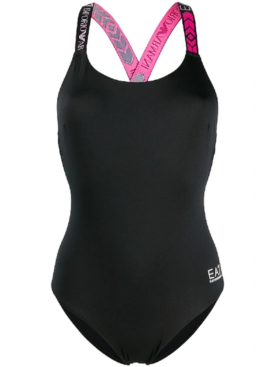 Shop Ea7 Logo Strap Swimsuit In Black