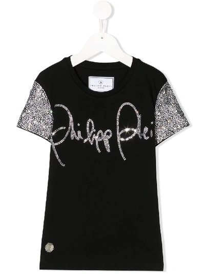 Shop Philipp Plein Junior Embellished Sleeve T-shirt In Black