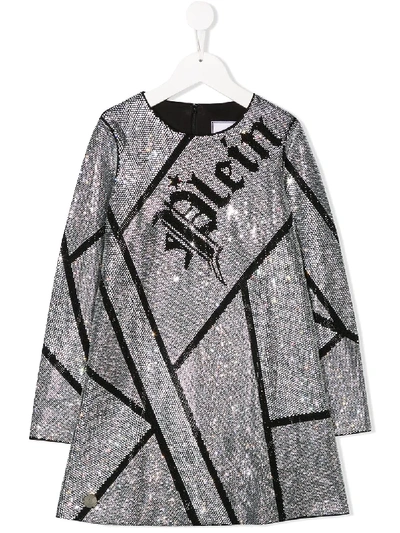 Shop Philipp Plein Junior Long Sleeve Embellished Dress In Black