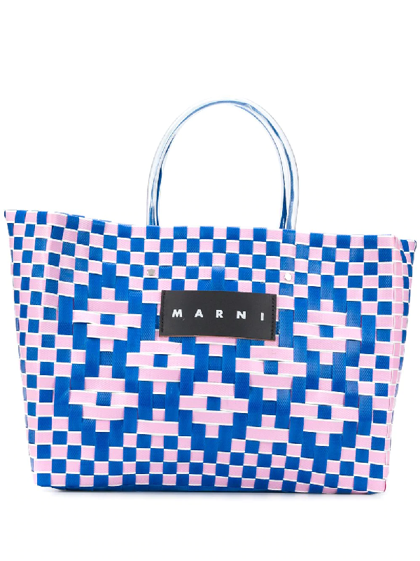 blue woven bag