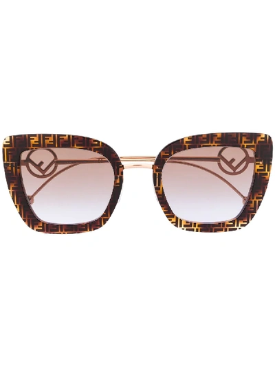 Shop Fendi Ff Cat-eye Frame Sunglasses In Brown
