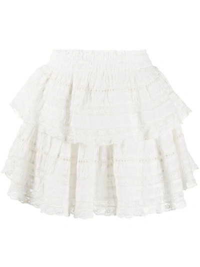 Shop Loveshackfancy Lace-trimmed Mini Ruffle Skirt In White