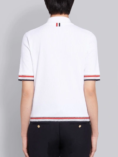 Shop Thom Browne Stripe Detail Ribbed Polo Top In White