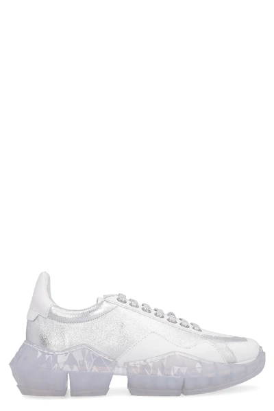 Shop Jimmy Choo Diamond F Leather Low-top Sneakers In Silver