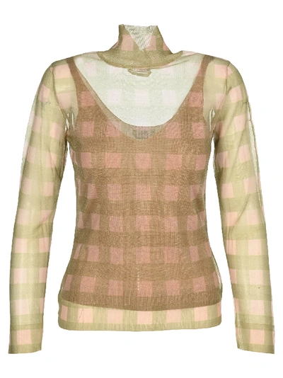 Shop Fendi High Neck Check Knited Top In Rose Green Check