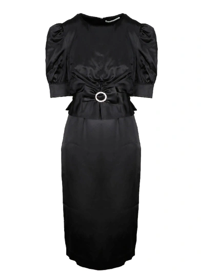Shop Alessandra Rich Satin Dress With Crystal Buckle In Black