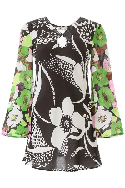 Shop Rixo London Julie Mini Dress In Abstract 60s Floral Swirl (black)