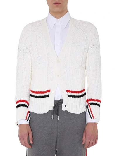 Shop Thom Browne V-neck Cardigan In Bianco