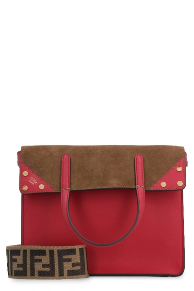 Shop Fendi Flip Small Leather And Suede Handbag In Red