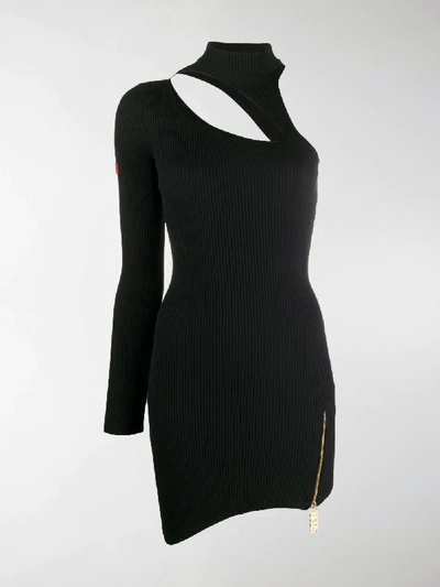 Shop Gcds Asymmetrical Fitted Mini Dress In Black