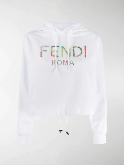 Shop Fendi Cropped Logo Hoodie In White
