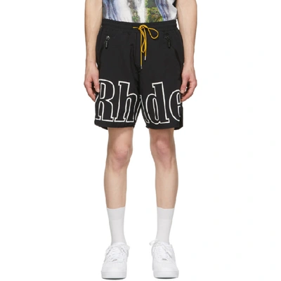 Shop Rhude Black Oversized Logo Shorts