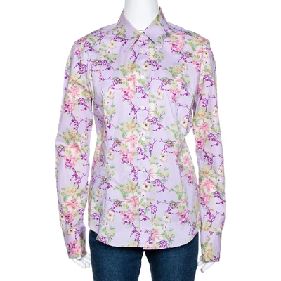 Pre-owned Etro Mauve Floral Printed Cotton Button Front Fitted Shirt L In Pink