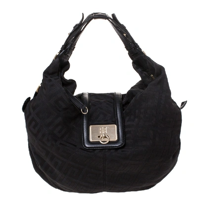 Pre-owned Givenchy Black Monogram Canvas Flap Hobo