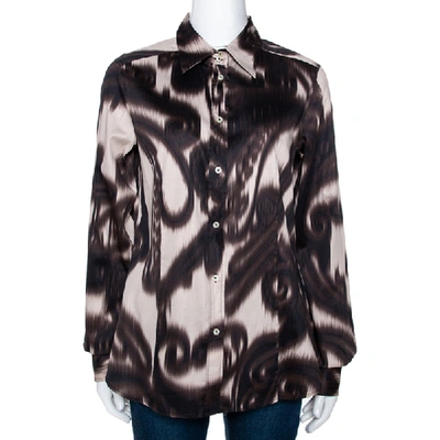 Pre-owned Etro Brown Abstract Paisley Print Cotton Long Sleeve Shirt L