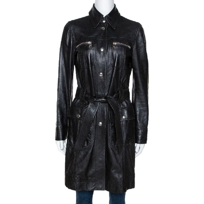 Pre-owned Dolce & Gabbana Black Lamb Leather Belted Trench Coat S