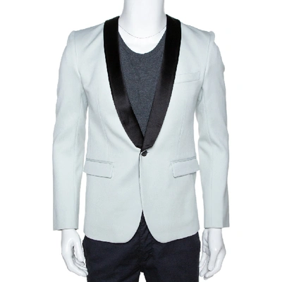 Pre-owned Balmain Pale Blue Wool Contrast Shawl Lapel Tuxedo Jacket M