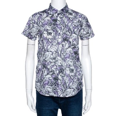 Pre-owned Gucci Purple Floral Print Cotton Short Sleeve Shirt S