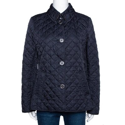 Pre-owned Burberry Brit Navy Blue Diamond Quilted Button Front Jacket M