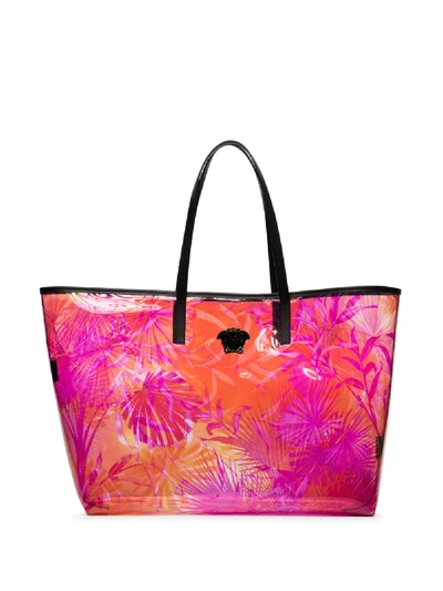 Versace Jungle Print Transparent Tote Bag In Pink