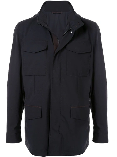 Shop Ermenegildo Zegna Multi-pocket High Collar Jacket In Blue