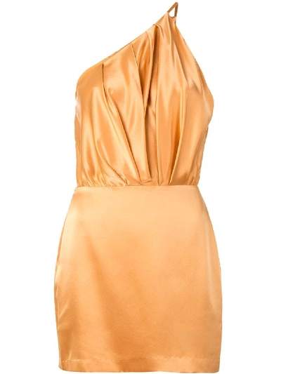 Shop Michelle Mason One Shoulder Silk Dress In Gold