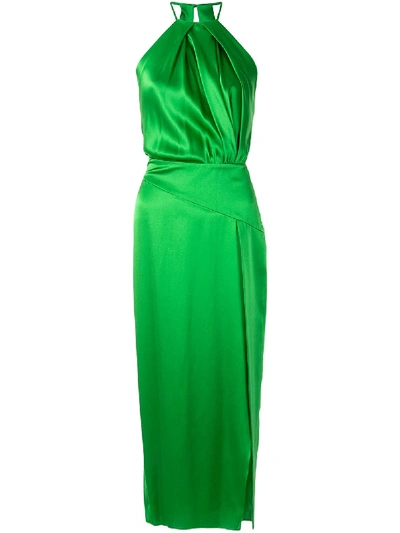 Shop Michelle Mason Sleeveless Halterneck Dress In Green