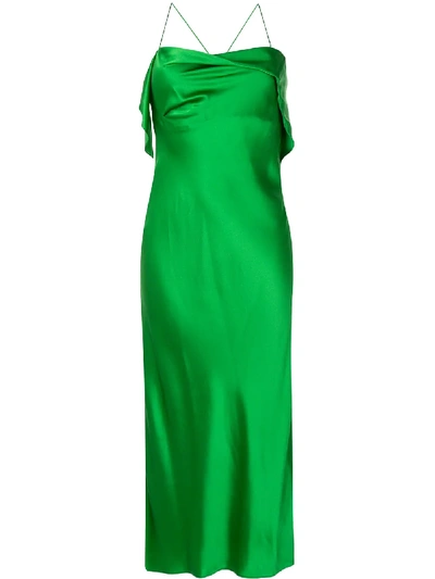 Shop Michelle Mason Sleeveless Draped-neck Cocktail Dress In Green