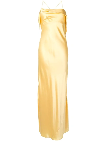 Shop Michelle Mason Draped-neck Cocktail Dress In Yellow