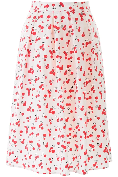 Shop Hvn Hope Cherry Print Pleated Skirt In White,red