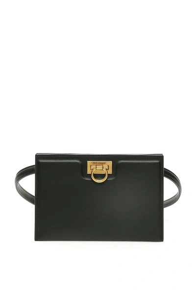 Shop Ferragamo Trifolio Belt Bag Clutch In Black
