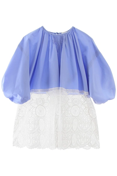 Shop Patou Comunion Blouse With Lace In Light Blue,white