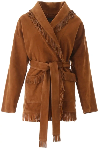 Shop Alanui Suede Leather Cardigan In Brown