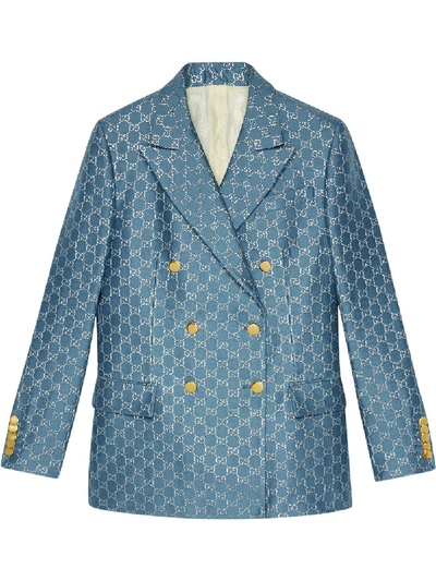 Shop Gucci Light Gg Lamè Jacket In Blue
