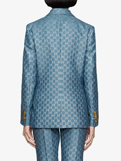 Shop Gucci Light Gg Lamè Jacket In Blue