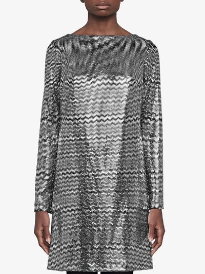 Shop Gucci Metallic Dotted Jersey Dress In Black