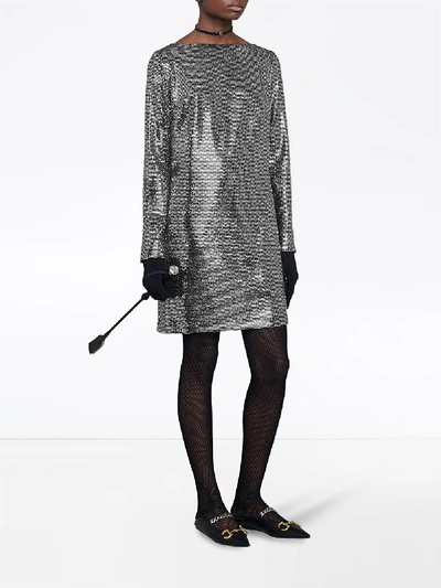 Shop Gucci Metallic Dotted Jersey Dress In Black