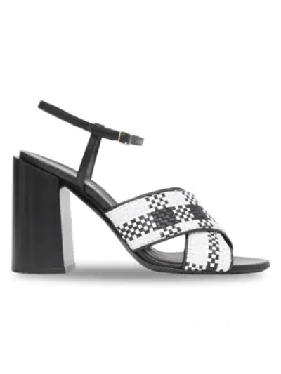 Shop Burberry Woven Leather Sandals In Black White