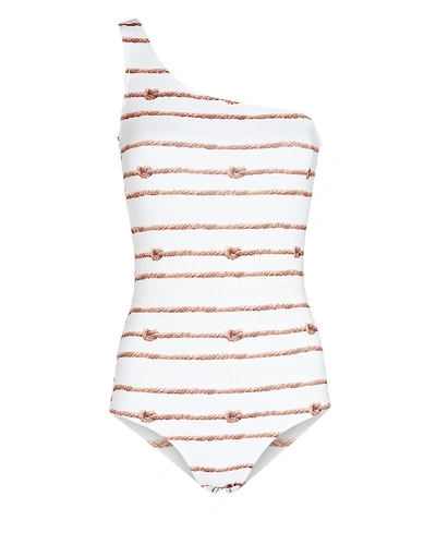 Shop Verde Limon Marmara Printed One-shoulder Swimsuit In White
