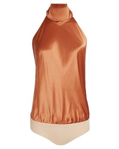 Shop Alix Nyc Laight Silk Halter Bodysuit In Brown