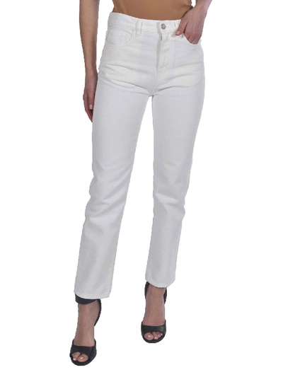 Shop Moncler Crop Pants With Logo Patch In White