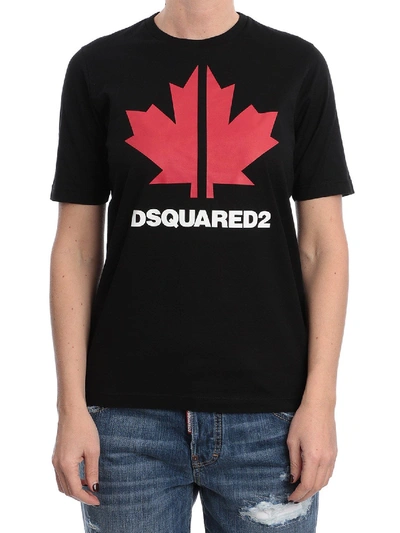Shop Dsquared2 Maple Leaf Printed T-shirt In Black