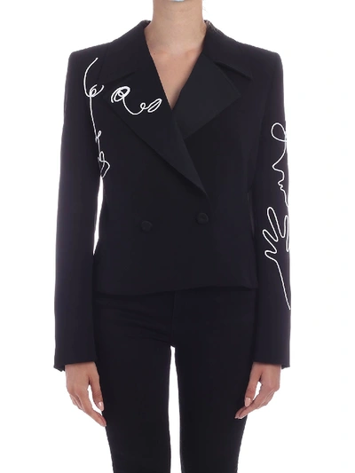 Shop Moschino Cornely Embroidery Crepe Jacket In Black