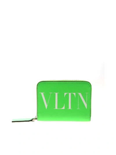 Shop Valentino Vltn Neon Green Wallet With Shoulder Strap